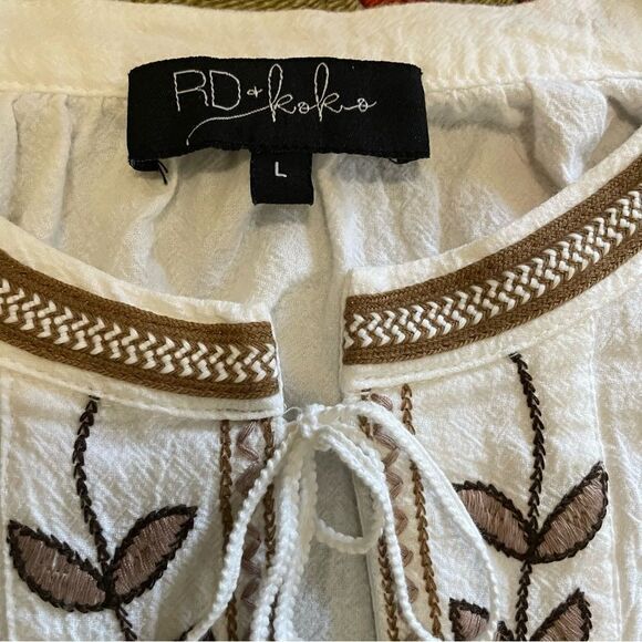 RD & Koko Anthropologie White/Brown Embroidered Peasant Jacket Sz-L - Picture 3 of 9